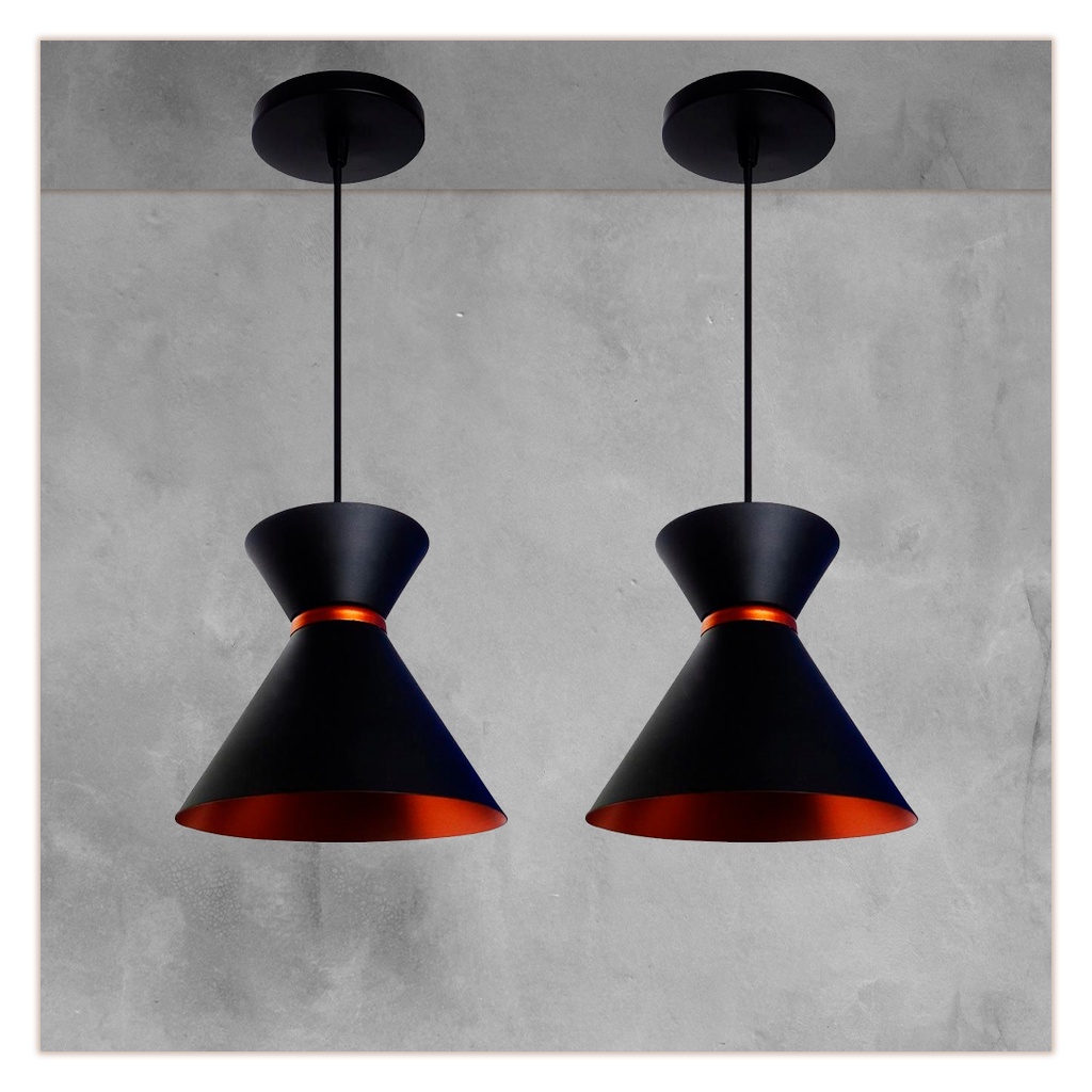 luminaria pedente Kit 2 Pendente Luxo Rainha 18Cm Preto / Cobre casa ...