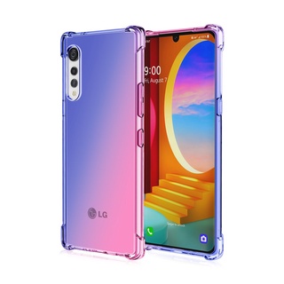 Para LG VELVET Gradiente Metade Transparente Caixa Do Telefone Veludo 5G Rainbow Airbag Anti Queda À Prova De Choque Capa Protetora Funda