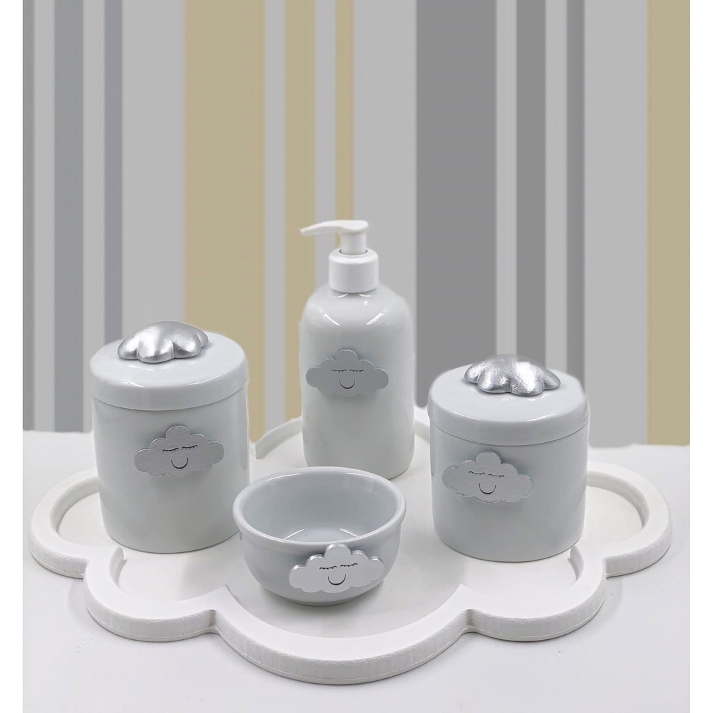 Kit Higiene Bebê Porcelana Nuvem Azul Rosa Prata Marinho 5 Peças em Oferta na Shopee