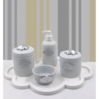 Kit Higiene Bebê Porcelana Nuvem Azul Rosa Prata Marinho 5 Peças em Oferta na Shopee