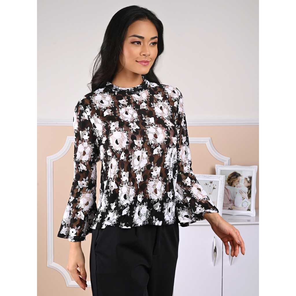 Blusa  estampa/Blusa Feminina/Blusa Casual/Blusa Com Renda E Manga Comprida ah1002