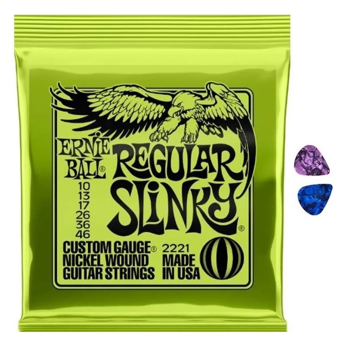 Encordoamento Cordas Ernie Ball Guitarra .010 Regular Slinky 2 Palhetas