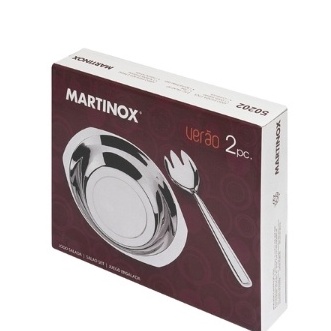 Jogo salada inox 2 peças, garfo de  salada + cumbuca em aço inox, cozinha, decoração, utensílios