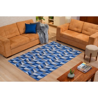 Tapete Retangular Sala/Quarto 1,35M x 1,00M Com Antiderrapante Miami Azul em Oferta na Shopee