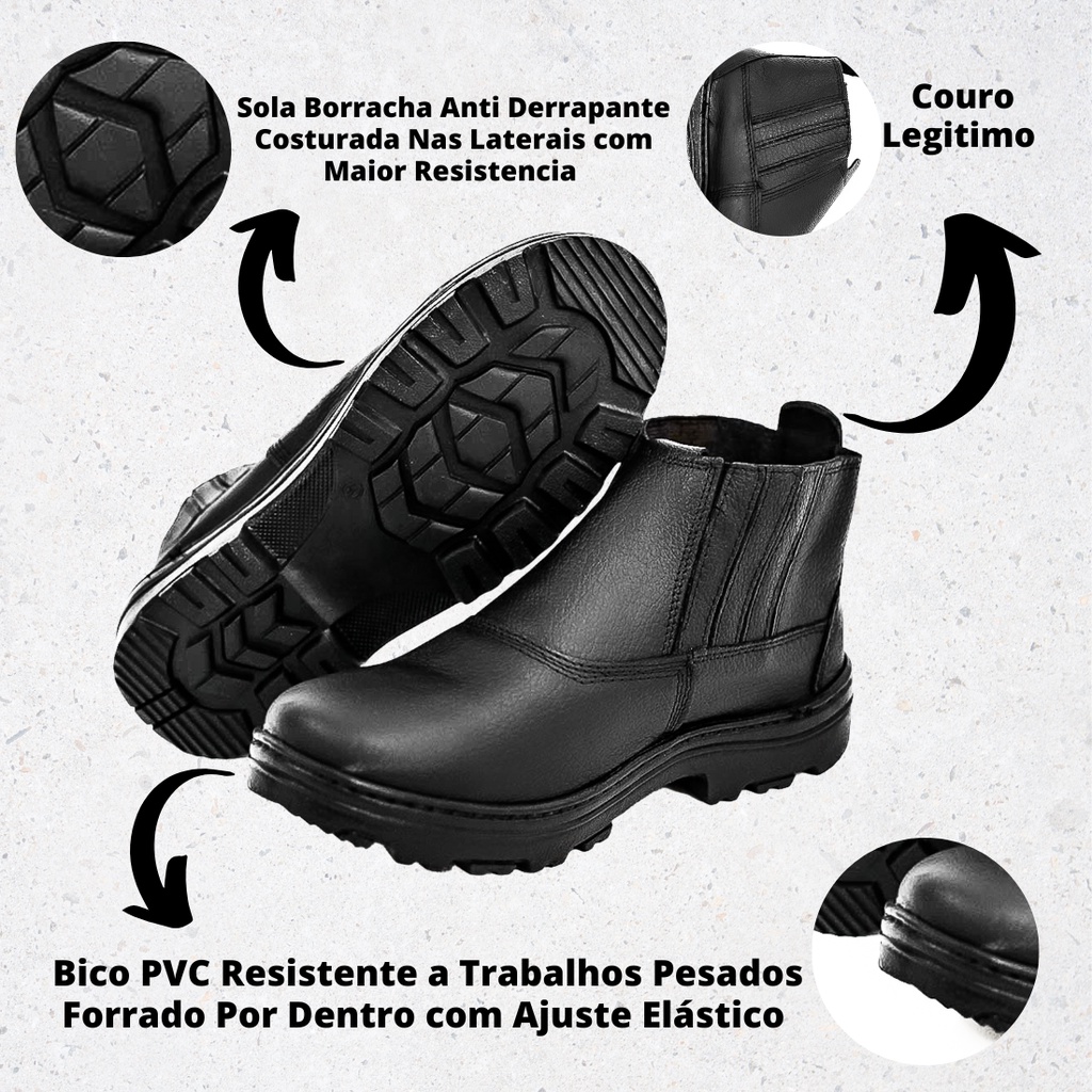Bota Botina De Segurança Masculina Couro Legítimo Bico Pvc Sapato De Segurança Promoção Black Friday