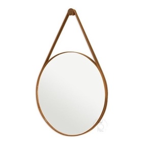 Espelho Decorativo Redondo 50cm Adnet Suspenso C/ Alça Couro - Casa Domo - Home & Living