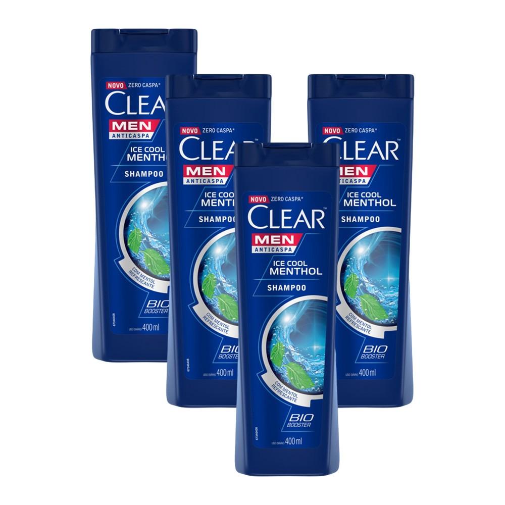 Kit 4 Shampoos Clear Men Anticaspa Ice Cool Menthol 400ml em Oferta na Shopee