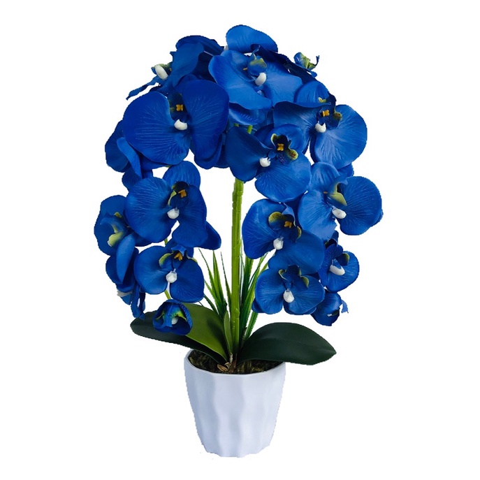 Arranjo De Orquídea Artificial Azul Com Vaso Branco | Shopee Brasil