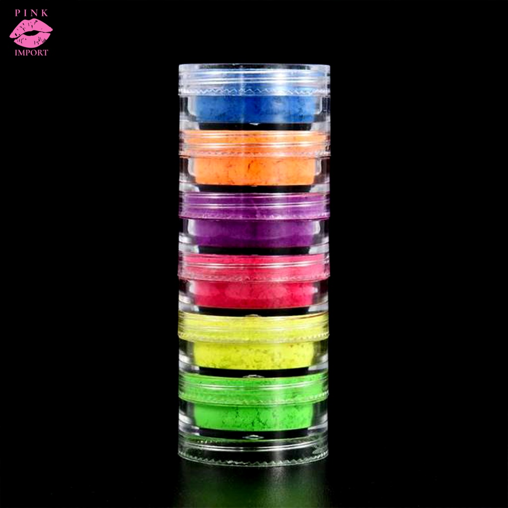 Kit 6 Cores Pó Neon Brilhante Fluorescente  Torre Para Decoração de Unhas Maquiagem*