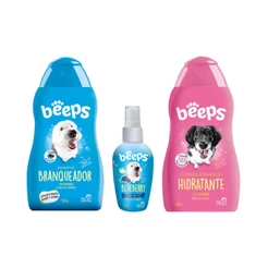 Kit Banho e Tosa Shampoo Branqueador Beepss + Condicionador Hidratante + Colônia Blue Berry Beeps Cães Gatos