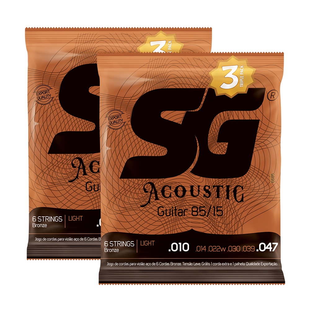 Kit 6 Encordoamento SG Violão Aço 010 Bronze 85/15 - Light em Oferta na Shopee