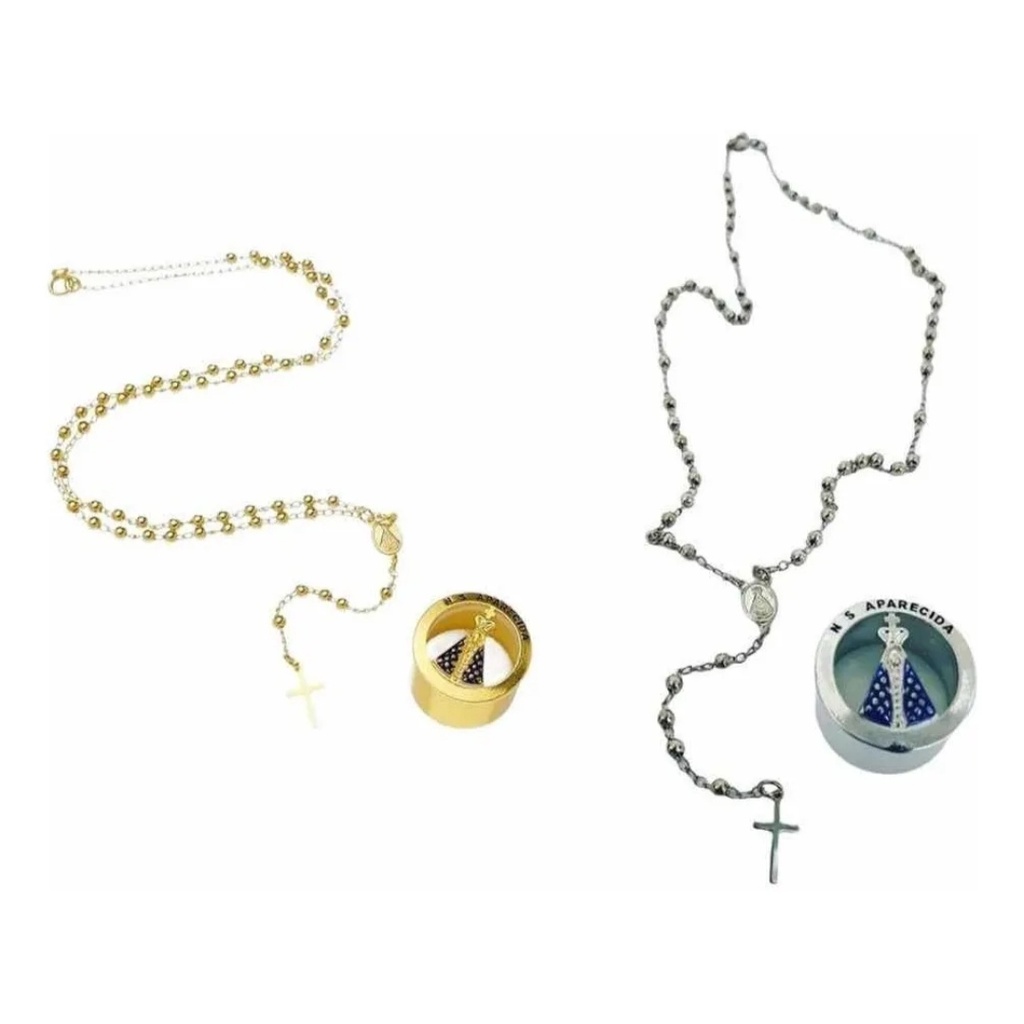 kit 12 Terço Relicário Colar De Pescoço Folheado Com Imagem Nossa Senhora Aparecida em Oferta na Shopee