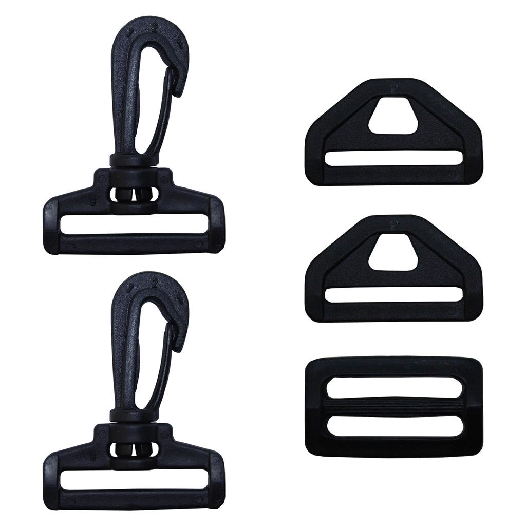 Kit 10 Mosquetao + 10 meia argola + 10 regulador 40 mm PVC