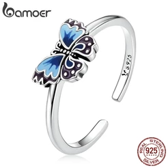 Bamoer 925 Anel Aberto De Prata Vintage Borboleta Tamanho Ajustável Para Mulheres Moda Jóias SCR802