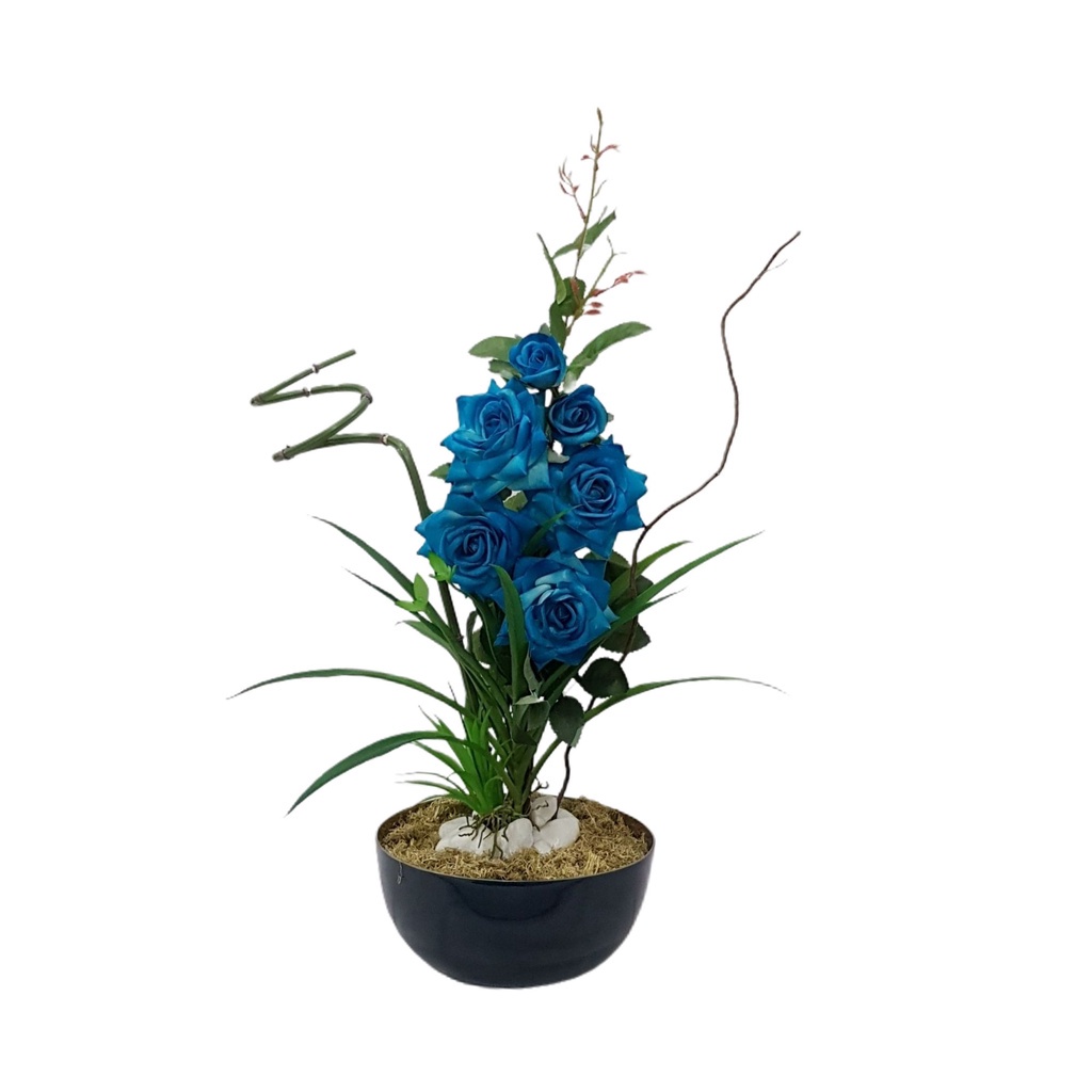 Arranjo de Flores Artificiais com Rosas Azuis e Vaso Alumínio | Shopee  Brasil