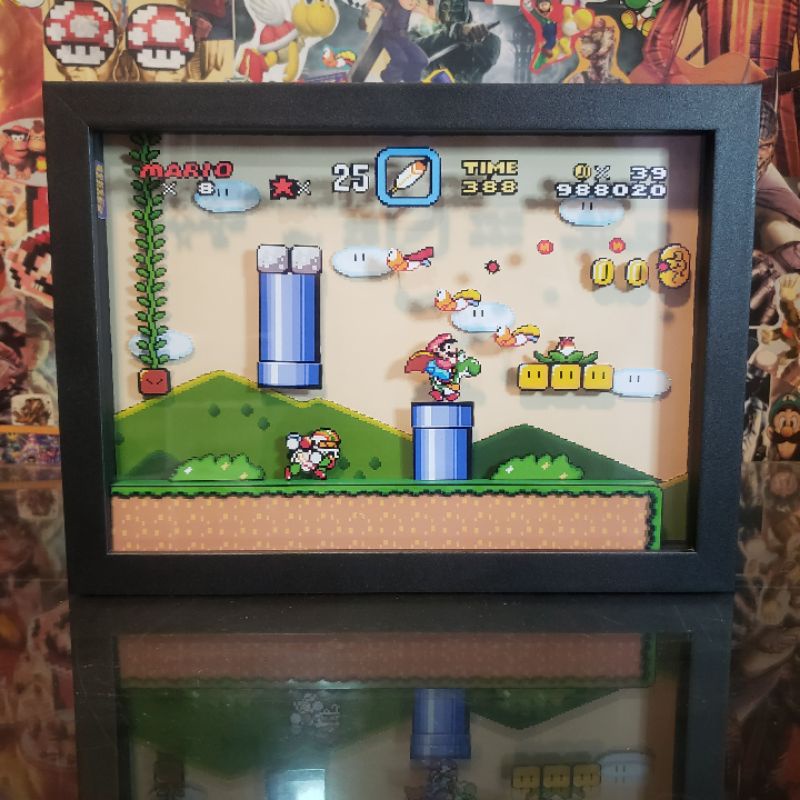  Quadro 3d Diorama Super Mario World (Fase do Yoshi OU fase da Pena