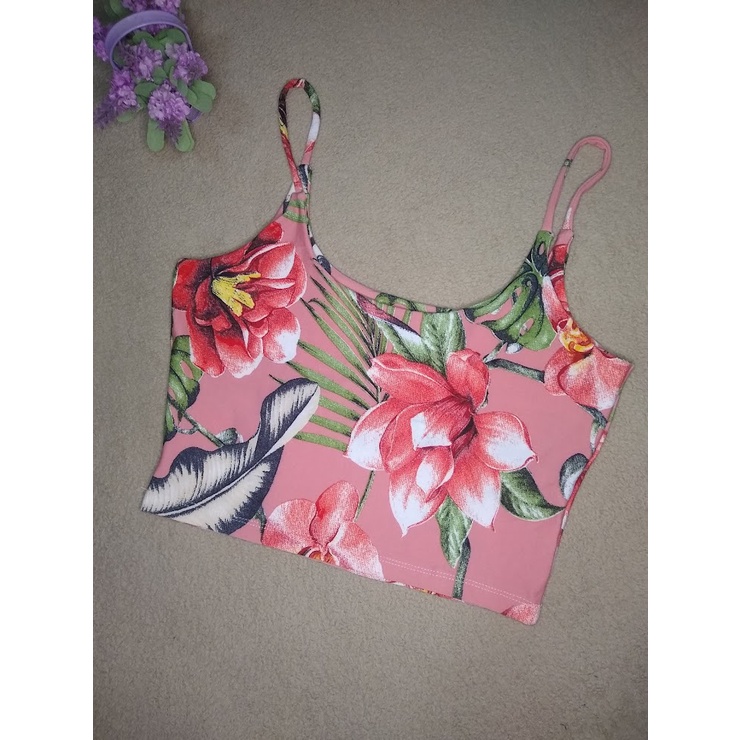 Cropped regata em Suplex cor Salmão estampa floral