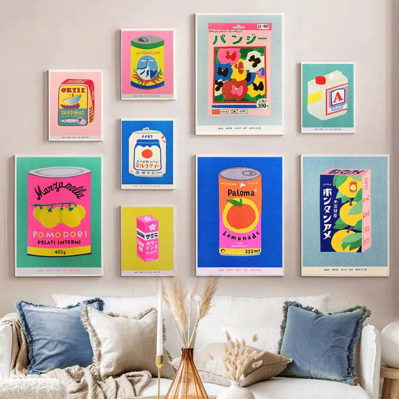 Tinta De Cerejeira Rosa Japonesa Em Lata Sardinha Arte De Tomate Pintura De Parede Nórdica Pôster Impressão Embalada Foto Cozinha Decoração De Casa