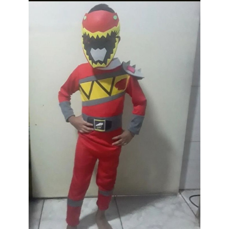 Fantasia Power Ranger Dino Charge +brinde Máscara De Eva
