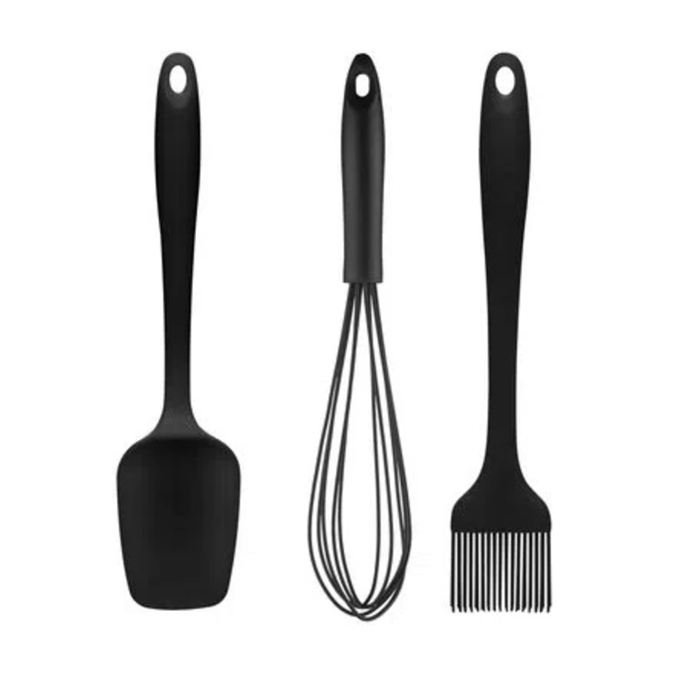 kit Confeiteiro De Silicone 3 pcs Bate Clara + Espátula + Pincel Jogo Cozinha Preto UP Hom...