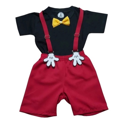 Conjunto Temático Mickey Infantil Fantasia Com Suspensório