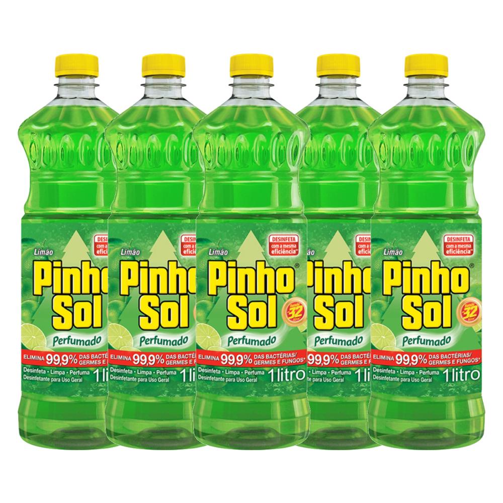 Kit Desinfetante Pinho Sol Limão 1l com 5 unidades em Oferta na Shopee