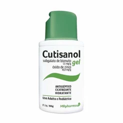 Cutisanol gel 100g zinco bismuto hidratação cicatriza combate assaduras e dermatites verde