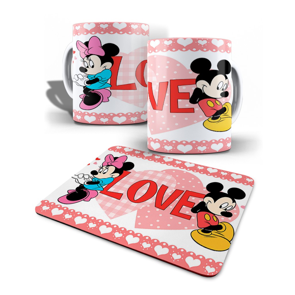 Kit Caneca Personalizada + Mouse Pad Mickey e Minnie