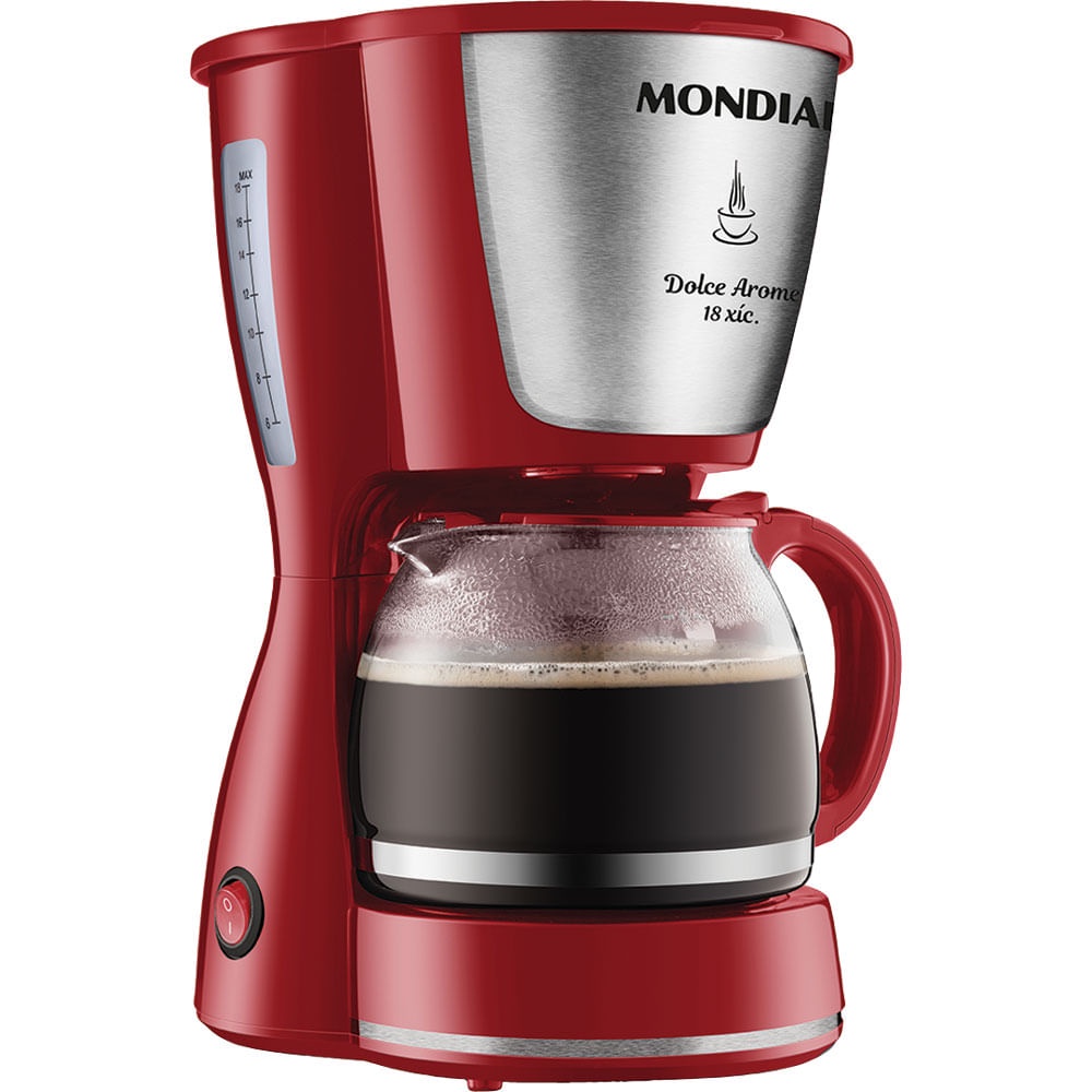 Cafeteira Elétrica 18 Xícaras Mondial Dolce Arome C-35 Vermelha e Prata - Home Appliances