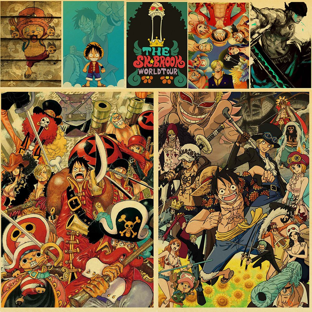 New One Piece Vintage Poster Luffy Anime Cartoon Kraft Paper Painting Art Wall Home Boys Gifts