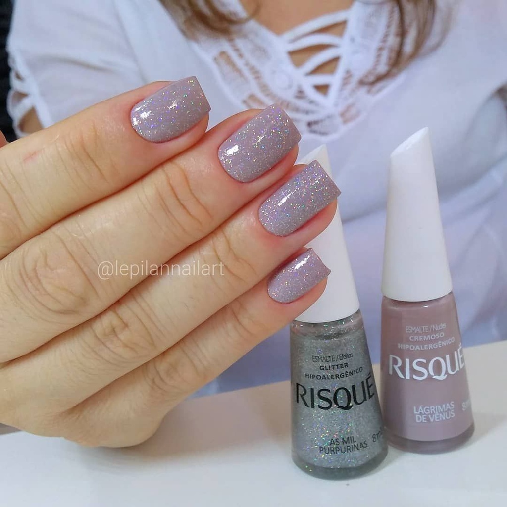 Kit 2 esmalte Lágrima de venus cremoso e As Mil Purpurinas glitter Rísque 8ml combinação de esmalte em Oferta na Shopee