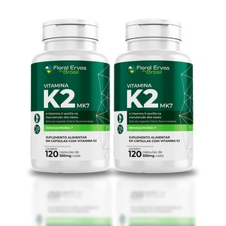 2X Vitamina Lançamento K2 MK7 120 Cápsulas 350mg 154% IDR Original Floral Ervas - Antienvelhecimento e Fortalece os Ossos