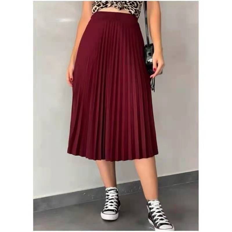 Saia Midi Plissada Moda Feminina Evangelica Com Forro Cintura Alta #01 em Oferta na Shopee