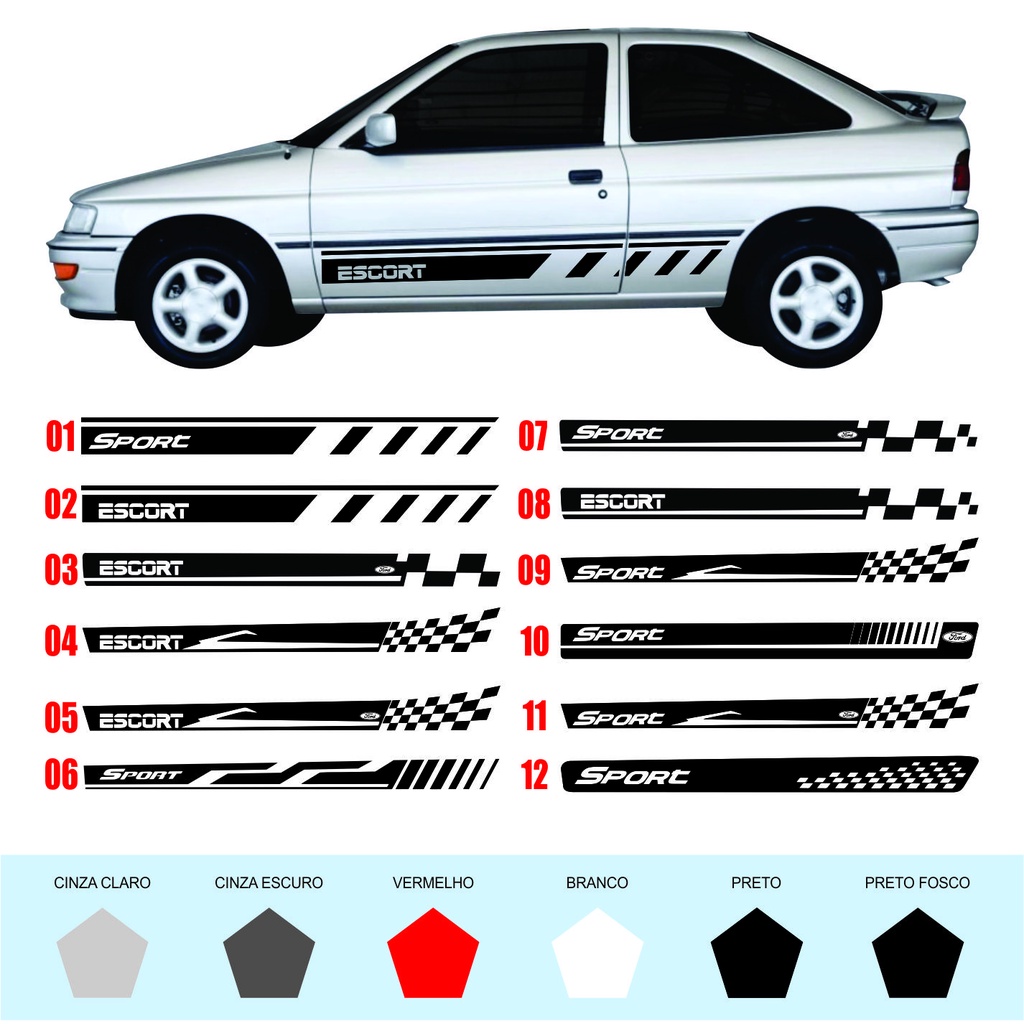 Kit Par De Adesivos Lateral Novo Ford Escort Gl