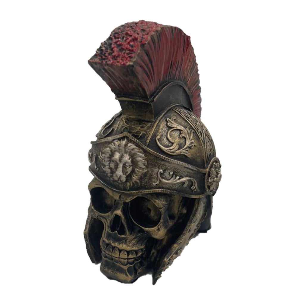 ESTATUETA PEÇA DECORATIVA Cranio Caveira Soldado Romano Resina Wiccaa (DOURADA)