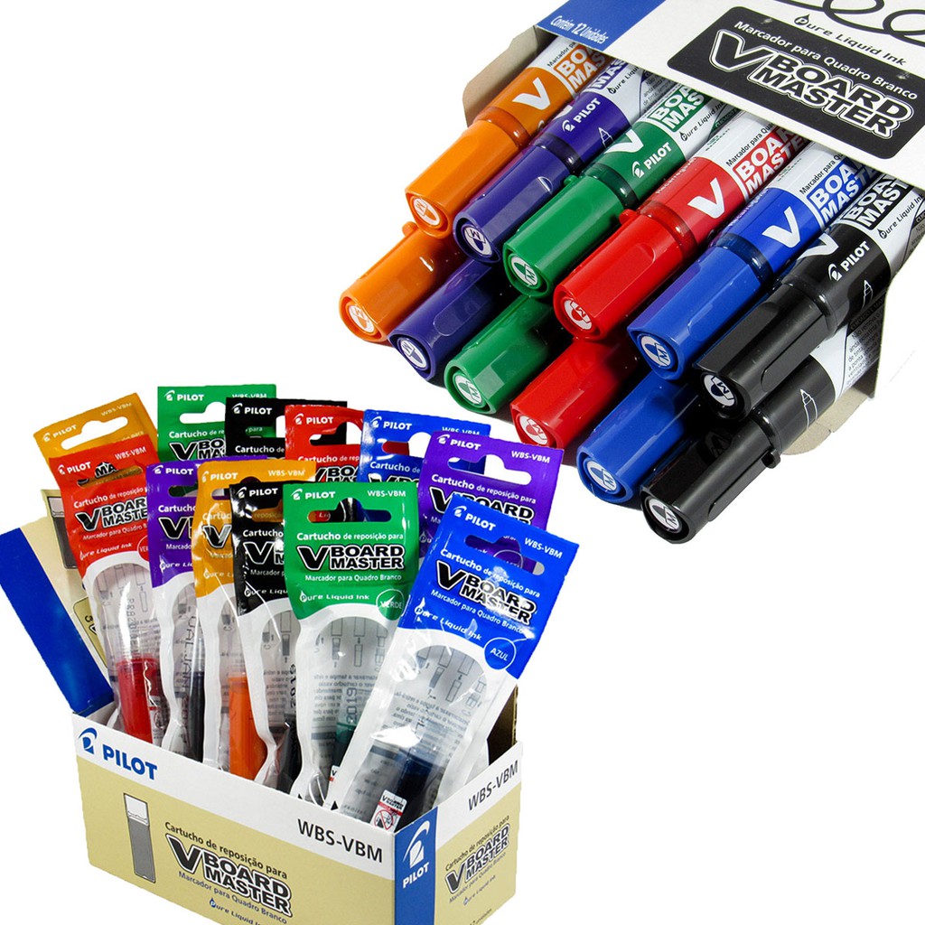 Kit 1 Caneta Marcadora Para Quadro Branco Recaregavel + 1 Cartucho De Reposiçao + 3 Ponteiras Envio Em 24h