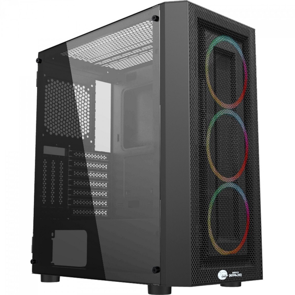 Gabinete Gamer Ninja Saga, Mid Tower, RGB, Vidro Temperado, ATX, Black, Sem Fonte, Com 4 Fans