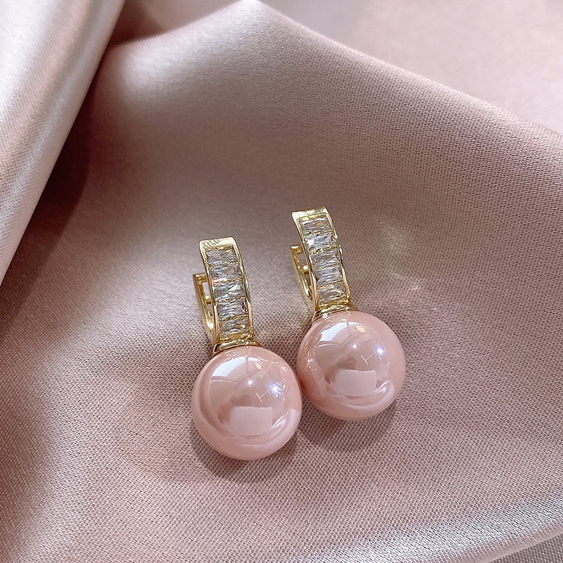 Moda De Luxo Brincos Com Pingente De Pérola Rosa De zircão em Oferta na Shopee