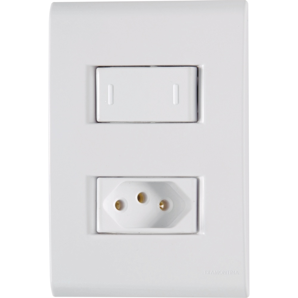 Conjunto 4x2 com 1 Interruptor Paralelo 10 A 250 V e 1 Tomada 2P+T 10 A 250 V Tramontina Liz Branco