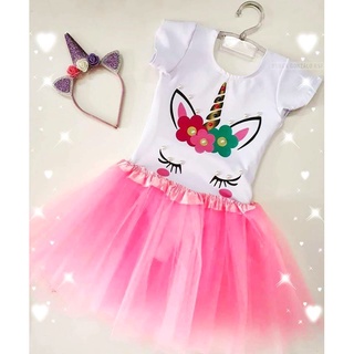 Fantasia Unicórnio infantil colorido lindo e barato a pronta entrega envio rapido saia de tule body e tiara