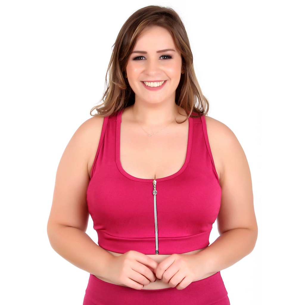 Top Plus Size Fitness Wolfox Com Zíper É Bojo Removível Feminino em Oferta na Shopee