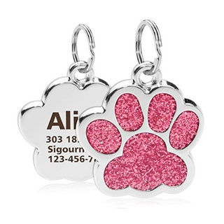 Etiquetas Personalizadas De Cachorro Gato Gravada Cão Pet Nome Coleira Pingente Acessórios Para Animais De Estimação De Pata Glitter Pendant
