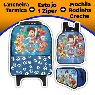 Mochila Escolar de Rodinhas para Meninos: Kit com Lancheira Térmica e Estojo 1 Zíper Patrulha Canina AZR/AZM 1zp