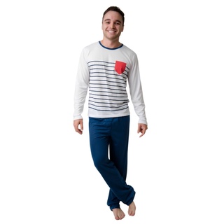 Roupa De Dormir Pijama Masculino Fechado Longo Estampado Blusa Manga Comprida e Calca Confortavel
