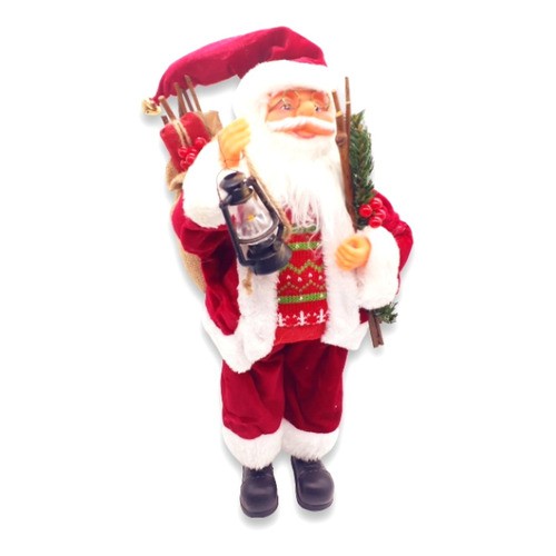 Papai Noel Com Saco E Lanterna Boneco Enfeite Natal 46 Cm