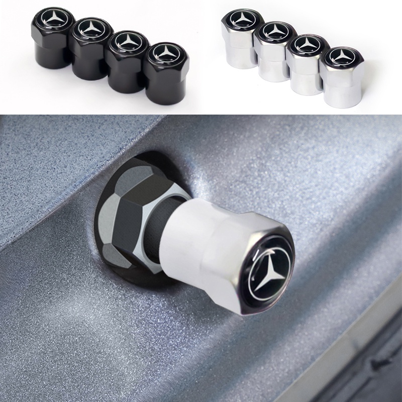 4 Pçs/set Liga Tampa Do Pneu De Ar Carro Preto/Prata Válvula Roda Hexágono Strim Núcleo Capa Para Mercedes Benz Classe W212 W211 W210 W203 W204 W205 Cia GLK CLS A C E