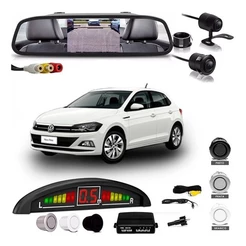 Kit Retrovisor Lcd Camera Sensor De Estacionamento Polo