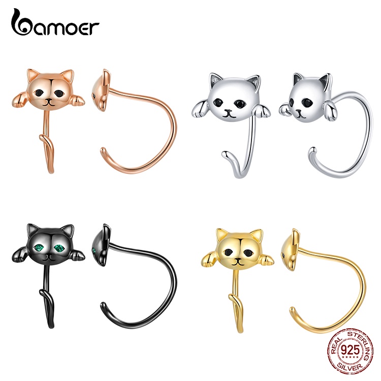 1 Par Brincos Bamoer De Prata Esterlina 925 Com Orelha De Gato/Acessórios De Moda Para Mulheres em Oferta na Shopee