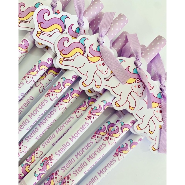 kit 10 lápis personalizado lembrança lembrancinha aniversário festa maternidade unicórnio