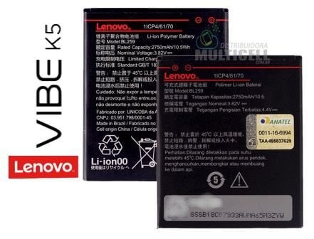 Bateria Para Lenovo Vibe K5 A6020 Modelo BL259 2750mah - Escorrega o Preço